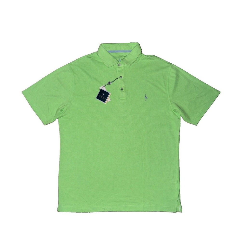 New TAILORBYRD Men's Green White Striped Short Sleeve Collared Polo Shirt XL